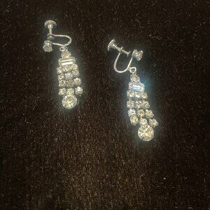 Vintage Rhinestone Chandelier Screwback Earrings 1950s